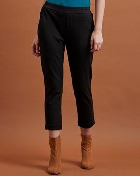 flat-front mid-calf length trousers