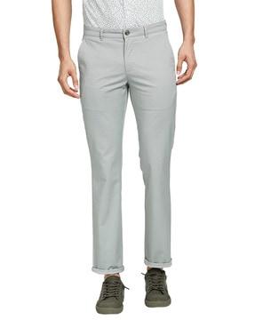 flat-front mid-rise trousers