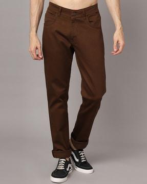 flat-front mid-rise trousers