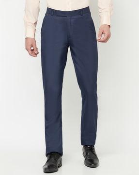 flat-front mid-rise trousers