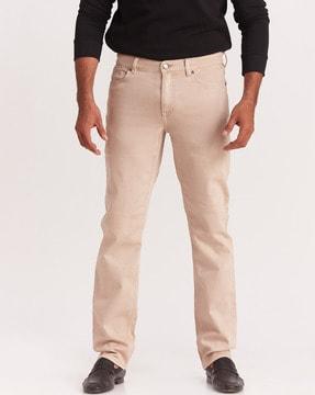 flat-front mid-rise trousers