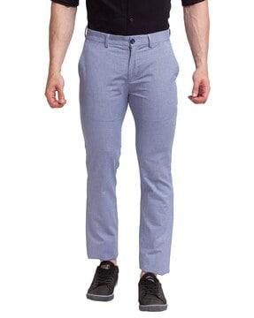 flat-front mid-rise trousers