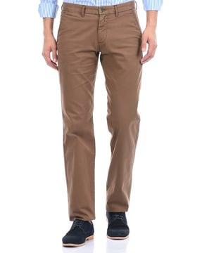 flat-front mid-rise trousers