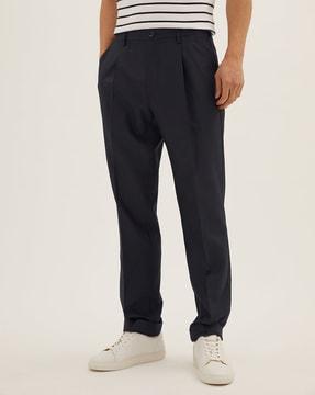 flat front pant with mid-rise waist
