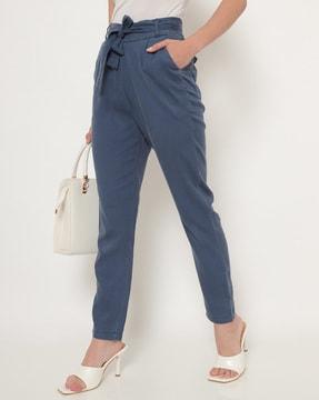 flat-front pants with belt