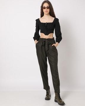 flat-front pants with belt