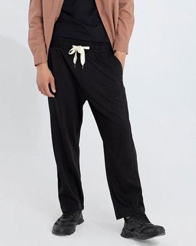 flat-front pants with drawstring waist