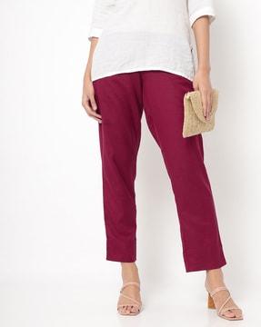 flat-front pants with elasticated back waist
