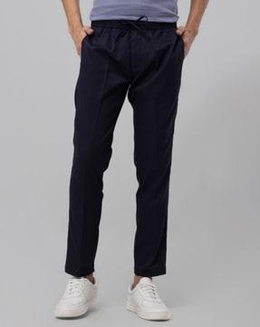 flat-front pants with elasticated drawstring waist