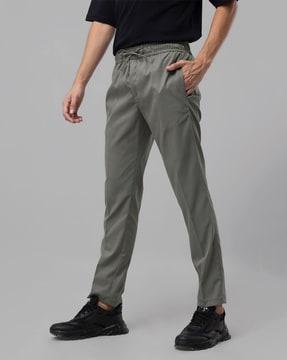 flat-front pants with elasticated drawstring waist