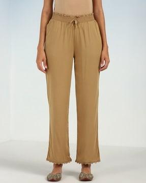 flat-front pants with elasticated drawstring waist