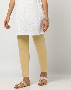 flat-front pants with elasticated waist