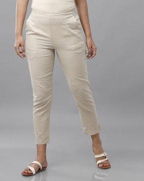 flat-front pants with elasticated waist