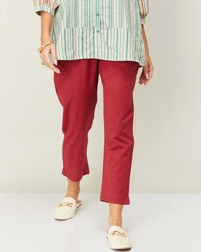 flat-front pants with elasticated waist