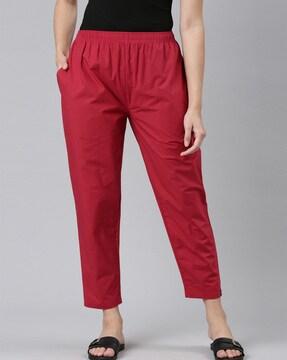 flat-front pants with elasticated waist