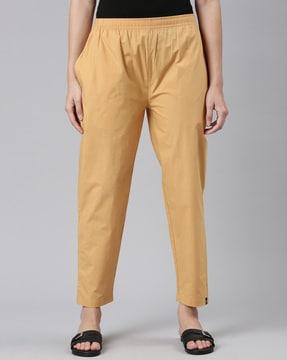 flat-front pants with elasticated waist