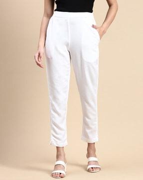 flat-front pants with elasticated waist