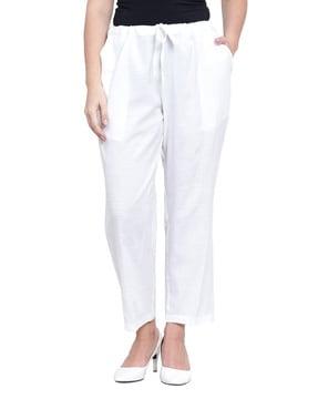 flat-front pants with elasticated waistband