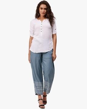 flat-front pants with insert pockets