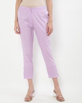 flat-front pants with pintucks