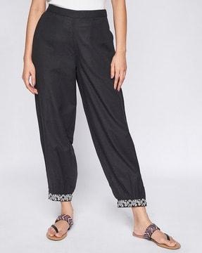 flat-front pants with semi-elasticated waist