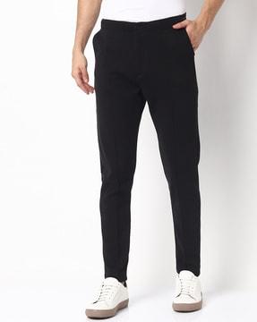 flat-front pants with striped elasticated gusset