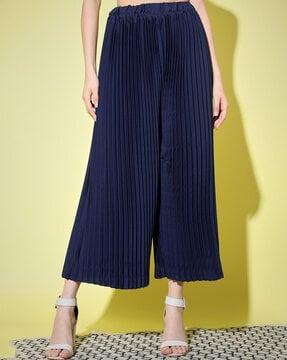 flat-front pleated palazzos with elasticated waist