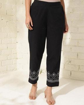 flat front relaxed fit embroidered pants