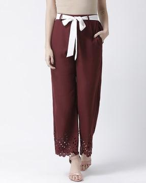 flat-front relaxed fit trousers with insert pockets