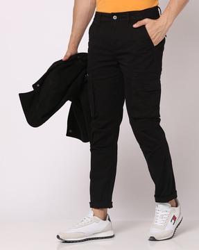 flat-front relaxed fit utility cargo trousers