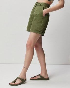 flat-front shorts with belt