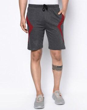 flat front shorts with elasticated waistband