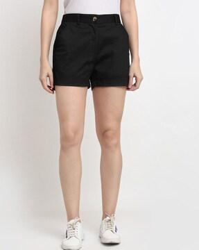 flat front shorts with insert pockets