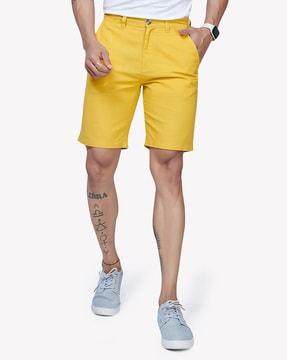 flat-front shorts with insert pockets