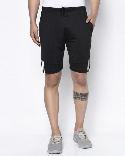 flat front shorts with striped detail