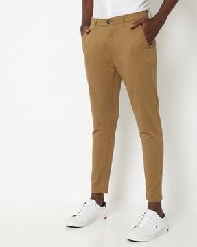 flat-front slim cropped chinos with insert pockets