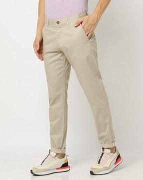 flat-front slim fit cropped trousers