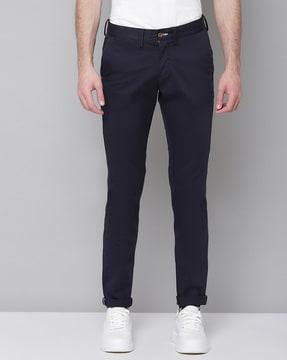 flat-front slim fit pants