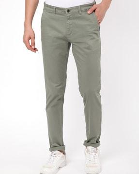 flat-front slim fit pants