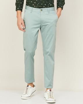 flat-front slim fit pants