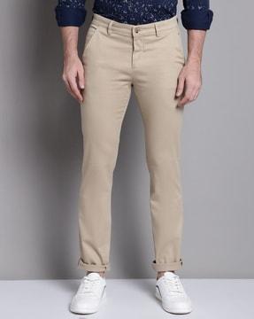 flat-front slim fit pants