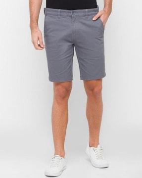 flat-front slim fit shorts with insert pockets