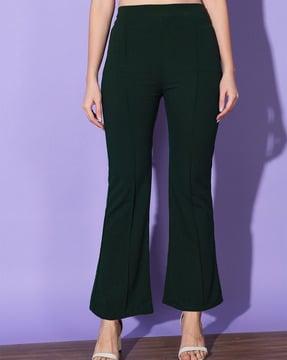 flat-front slim fit trousers with elasticated waist