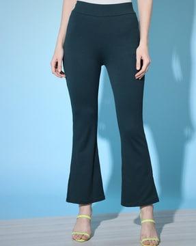 flat-front slim fit trousers with elasticated waist