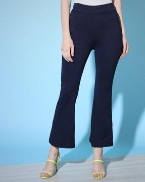 flat-front slim fit trousers with elasticated waist