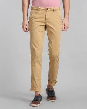 flat-front slim fit trousers with slip pockets