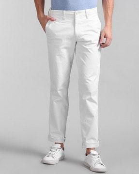 flat-front slim fit trousers with slip pockets