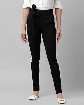 flat-front slim fit trousers with tie-up