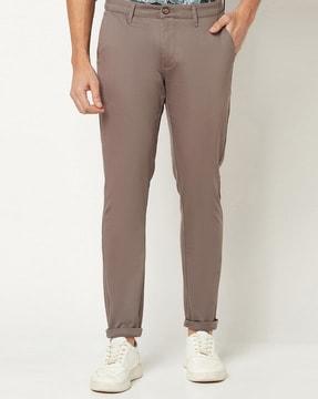 flat-front slim fit trousers