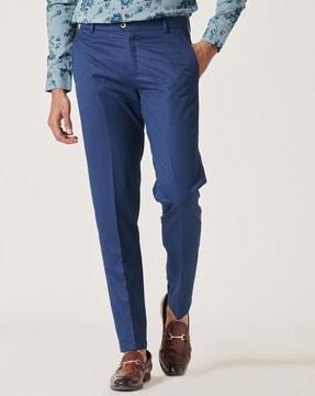 flat-front slim fit trousers